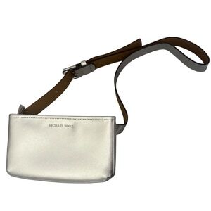 Michael Kors Metallic Silver Leather Belt Bag Fanny Pack L/XL (8.5”X4.5”)